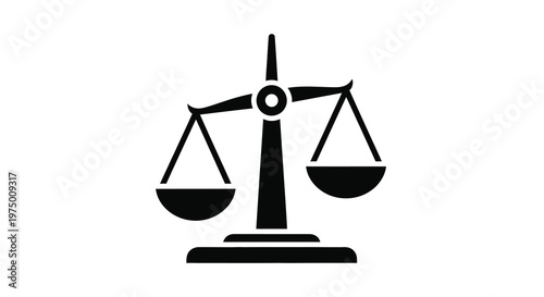 A simple black and white illustration depicts a classic balance scale symbolizing justice and equality