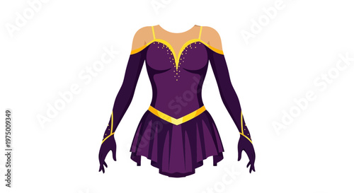 Elegant Purple Ice Skating Costume With Golden Accents