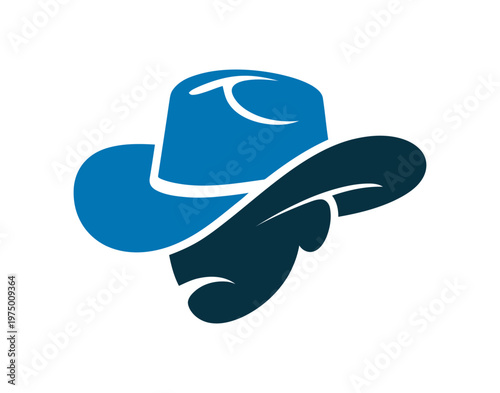 Vector of a blue cowboy hat with a dark brim and white outline