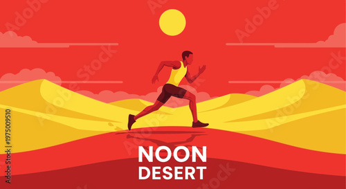 Endurance Runner Conquering a Vast Sunbaked Desert Landscape Under Bright Noon Skies