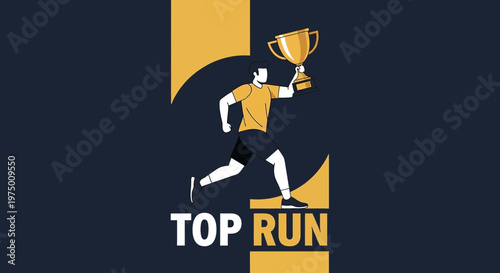 Elite Athlete Victorious Champion Runner Holding Trophy Celebrating Success