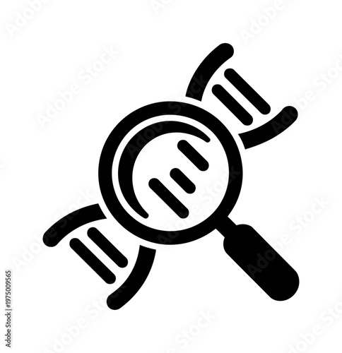 Stylized vector of a magnifying glass closely examining a dna strand