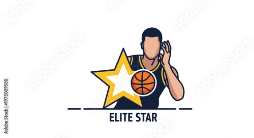 Elite Basketball Star Athlete Icon With Dynamic Star Symbol