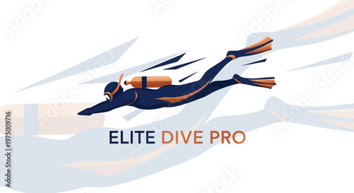 Elite Diver Pro Logo Illustration Active Underwater Exploration