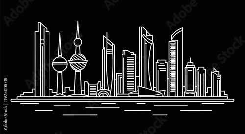 Dubai cityscape skyline illustration with modern skyscrapers.