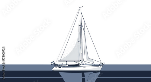 Elegant Sailboat Sailing Gracefully on Calm Waters White Background