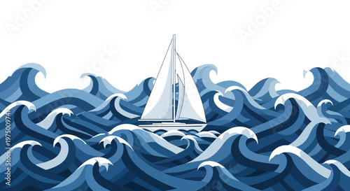 Elegant Sailboat Navigates Through Dynamic Ocean Waves