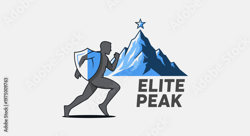 Elite Peak Motivational Runner With Shield and Mountain Logo Design