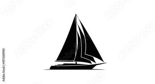 Elegant Silhouette Sailboat On White Background For Marine Themes