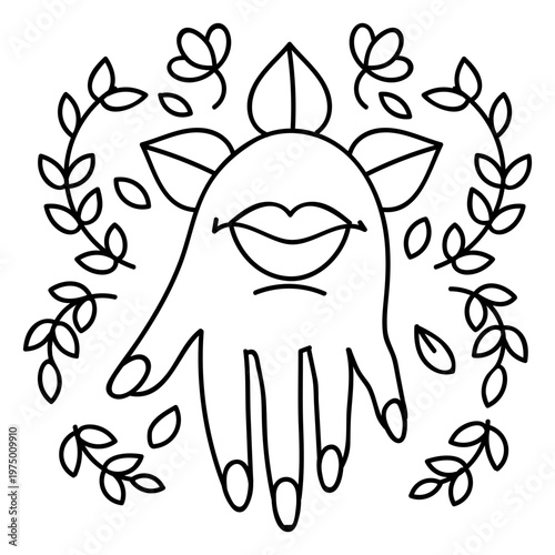 Psychedelic Fatima hand with lips figure