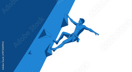 Energetic Climber Ascending A Blue Geometric Wall With Dynamic Poses