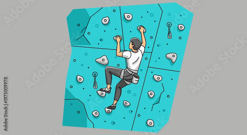 Energetic Climber Ascends Thrilling Indoor Rock Climbing Wall Adventure