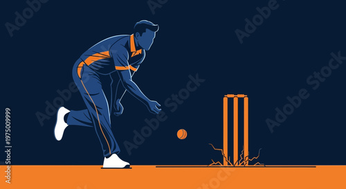 Energetic Cricket Bowler Delivers Ball Towards Wicket