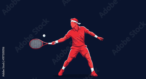 Energetic Red Tennis Player Executing a Powerful Serve With Intensity