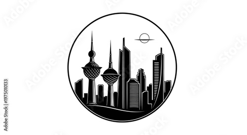 Kuwait City skyline silhouette illustration.