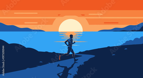 Energetic Runner By The Ocean At Sunset