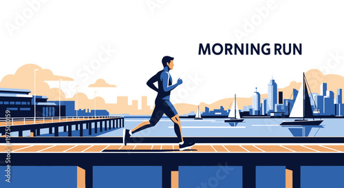 Energetic Runner Captures The Serenity Of A Coastal Morning Cityscape