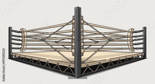 Empty Boxing Ring With Ropes Ready For Combat And Competition