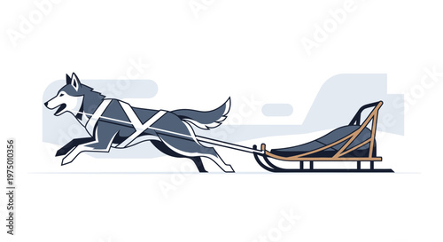 Energetic Husky Pulling Sled Through Snowy Landscape