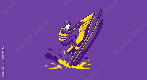 Energetic Jet Ski Rider Ascending Waves With Dynamic Splash Illustration