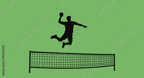 Energetic Silhouette Athlete Performing Volleyball Jump Shot Over Net
