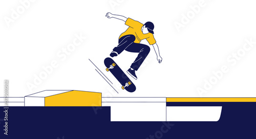 Energetic Skateboarder Performing Mid-Air Trick in Graphic Style