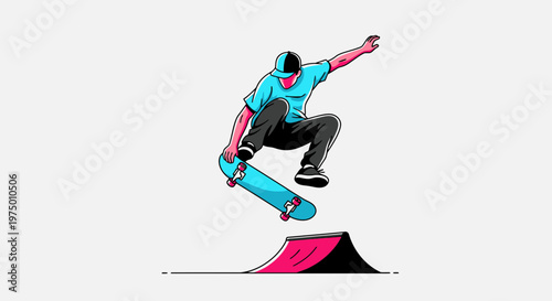 Energetic Skater Executes Gravity Defying Aerial Trick Over Ramp