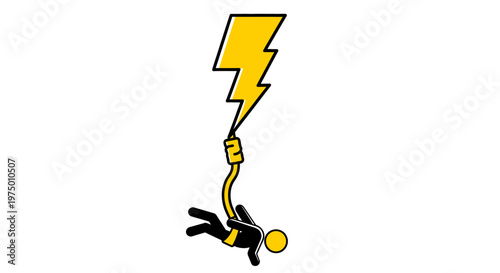 Energetic Lightning Bolt Powering Stick Figure Ascent