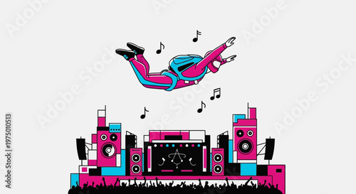 Energetic Skydiver Plunges Towards Vibrant Music Festival Stage