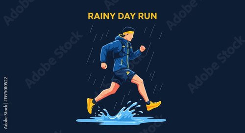Endurance Athlete Overcoming Adverse Weather Conditions During Outdoor Run