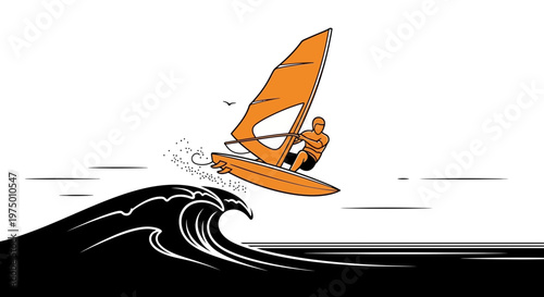 Energetic Windsurfer Catches Air Above Dynamic Ocean Wave