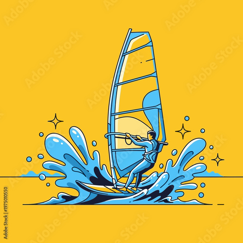 Energetic Wind Surfing Adventure Dynamic Water Sport Illustration