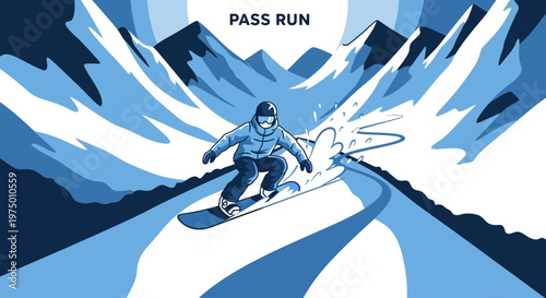 Energetic Snowboarder Carving Down A Snowy Mountain Pass
