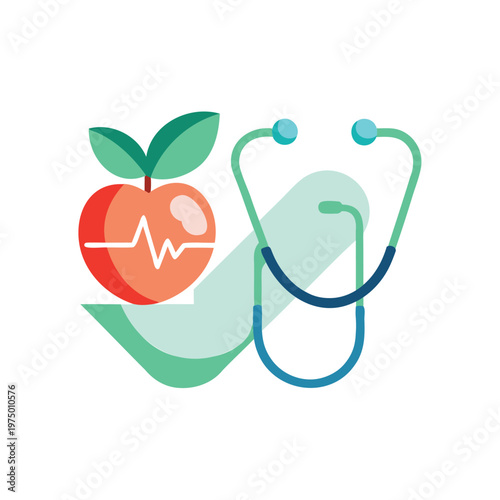 Healthy lifestyle symbolized by an apple and a stethoscope