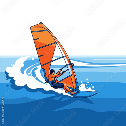 Energetic Windsurfer Gliding Across Azure Ocean Waves