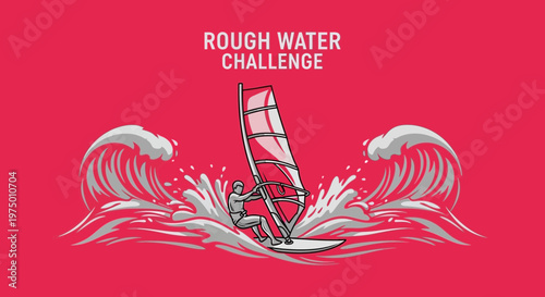 Energetic Windsurfer Tackles Fierce Ocean Waves Adventure