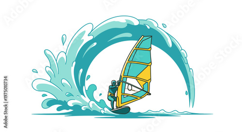 Energetic Windsurfing Action Dynamic Wave Sport Illustration