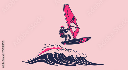 Energetic Windsurfing Action On A Stylized Wave Vibrant And Dynamic