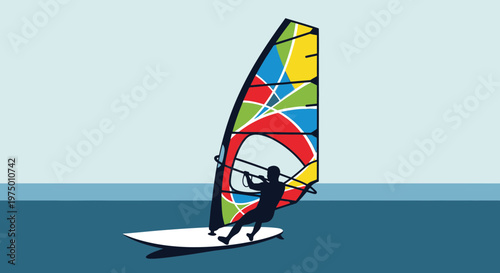 Energetic Windsurfing Silhouette Capturing Aquatic Adventure And Sporty Freedom On Water