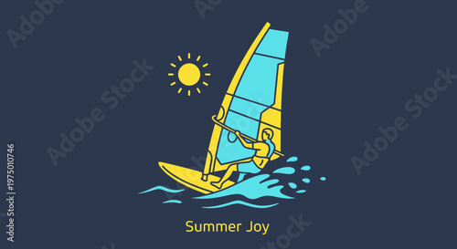 Energetic Windsurfing Silhouette Under Sunny Skies With Water Splashes