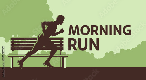 Energetic Morning Jogger Silhouette Exiting Park Bench Scene