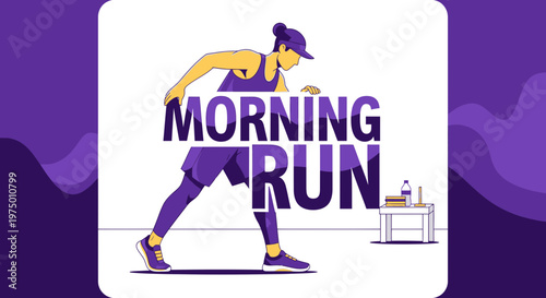 Energetic Morning Run Graphic With Athlete And Motivational Text