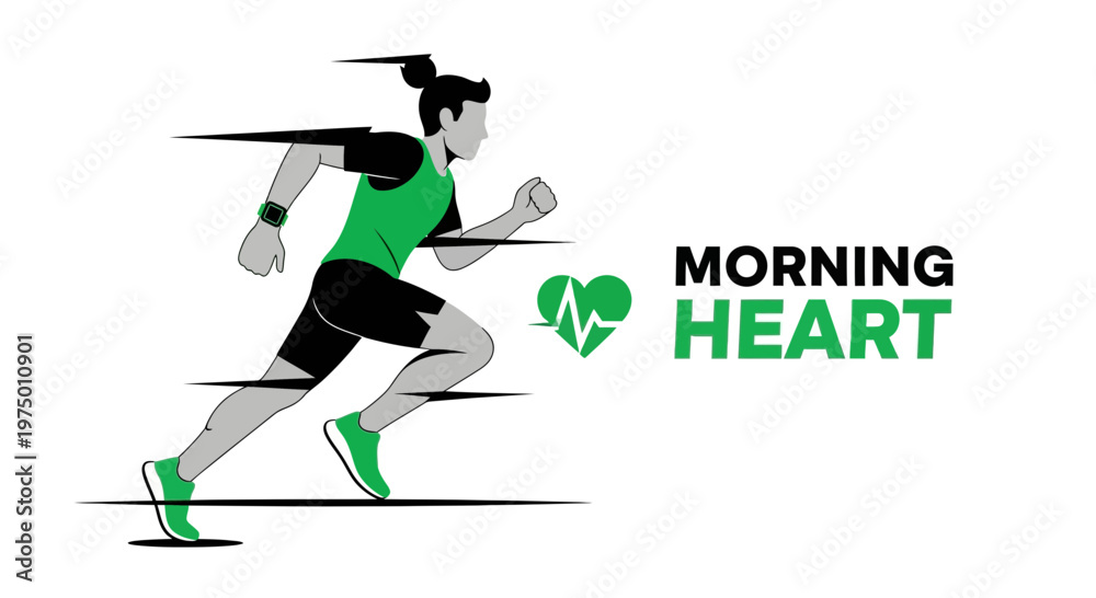 Obraz premium Energetic Morning Runner With Heartbeat Icon And Text