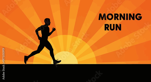 Energizing Morning Run Silhouette Against Fiery Sunrise Sky