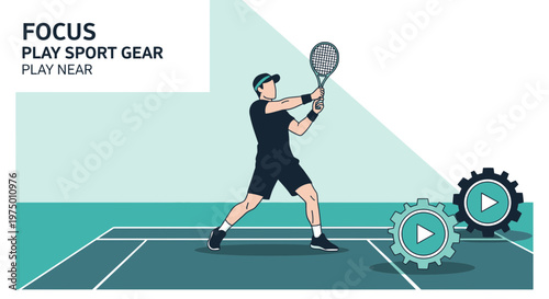 Engaging Tennis Player Action Shot With Digital Play Buttons