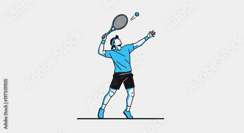Energetic Tennis Player In Action Serving A Ball During A Match Illustration