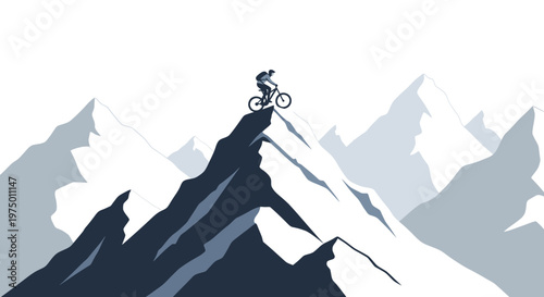 Epic Mountain Biker Reaching Summit Peak Adventure Triumph