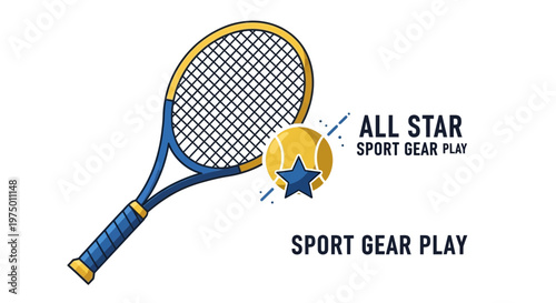 Energetic Tennis Racket and Ball Illustration For Sporty Play