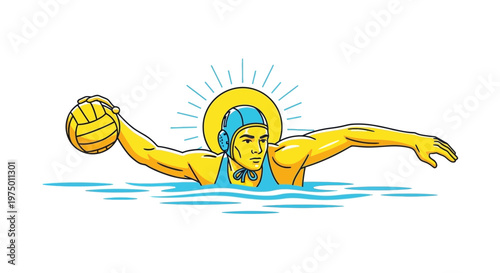 Energetic Water Polo Player Mid-Action With Sunburst Accent