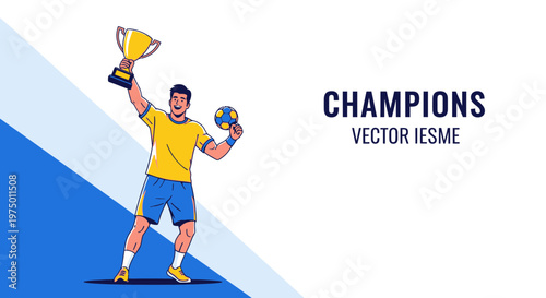 Excited Athlete Celebrates Victory Holding Trophy And Ball In Championship Event